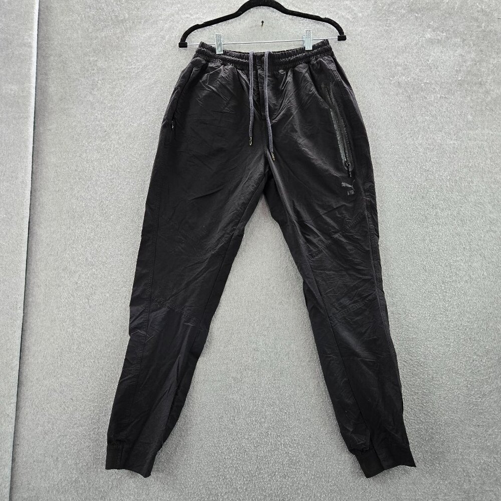 Puma Men Activewear Pants M Black Elastane Nylon Jogger Logo 29" Inseam